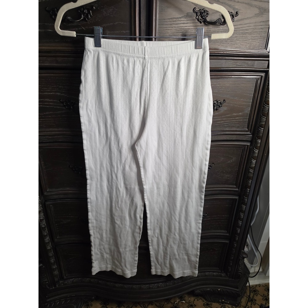 Kule White Pointelle Knit Cotton Pants Straight Leg Elastic Waist Small Portugal